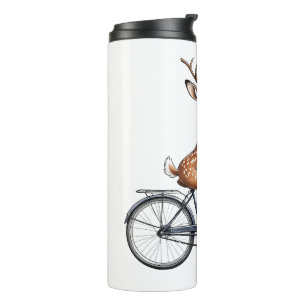 Whimsical Deer Rijden op een fiets - met de hand g Thermosbeker