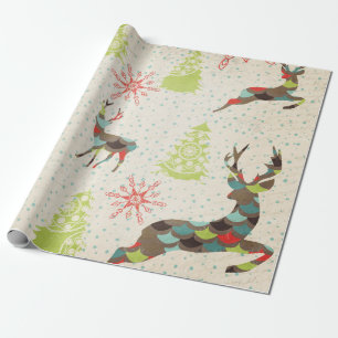 Whimsical Deer, Snowflakes, Bomen die papier verpa
