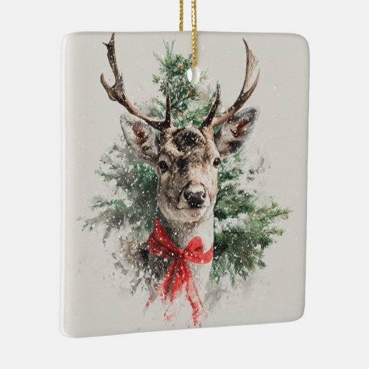 Whimsical Deer with Red Bow Christmas Ornament (Rechts)
