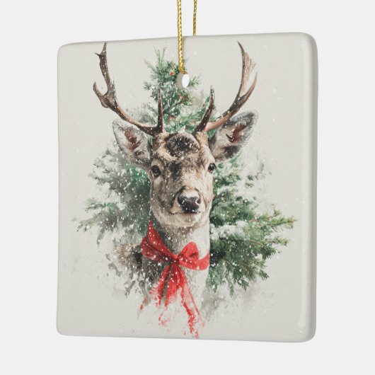 Whimsical Deer with Red Bow Christmas Ornament (Links)