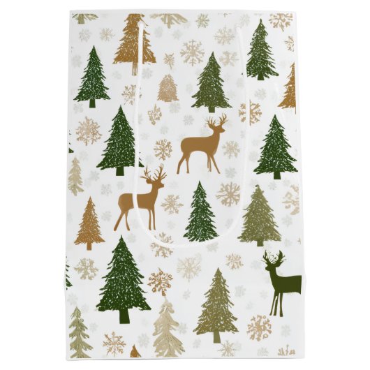 Whimsical Deers & Christmas Trees Gift Bag Medium Cadeauzakje (Achterkant)