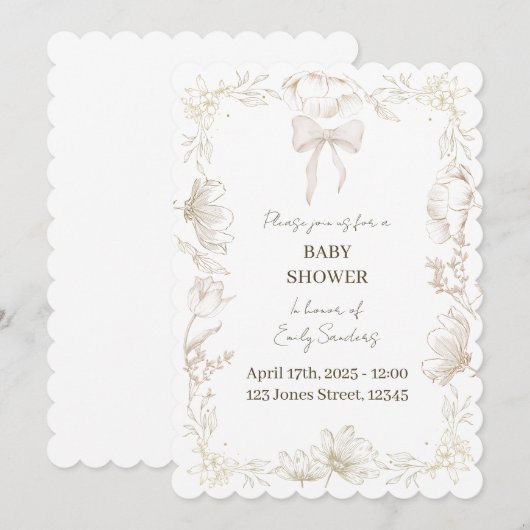 Whimsical Delft Floral Baby Shower Invite Kaart (Voorkant / Achterkant)