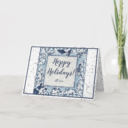 Whimsical Delfts Konijnenkonijn Kunst Vintage Kers Kaart (Voorkant)