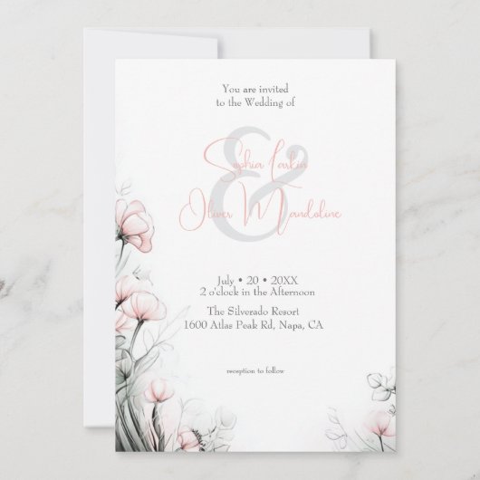 Whimsical Delicate Blush Floral Branch  Kaart (Achterkant)