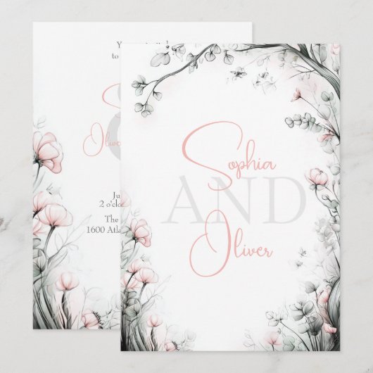 Whimsical Delicate Blush Floral Branch  Kaart (Voorkant / Achterkant)