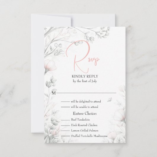 Whimsical Delicate Blush Floral Branch  RSVP Kaartje (Voorkant)