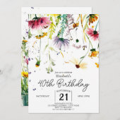 Whimsical Delicate Wildflower 40e verjaardag Kaart (Voorkant / Achterkant)