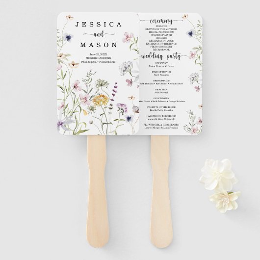 Whimsical Delicate Wildflower Wedding Programme Fa Handwaaier (Voorkant en achterkant)