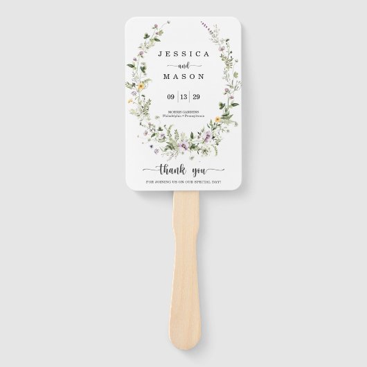 Whimsical Delicate Wildflower Wedding Programme Fa Handwaaier (Voorkant)