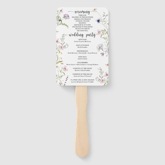 Whimsical Delicate Wildflower Wedding Programme Fa Handwaaier (Achterkant)