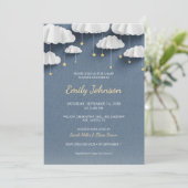 Whimsical Denim Blue Baby shower Invitation Kaart (Staand voorkant)