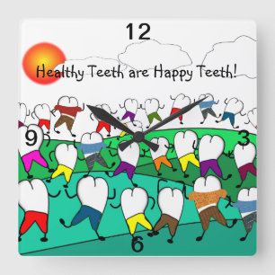 Whimsical Dental Clock Tooth People Vierkante Klok