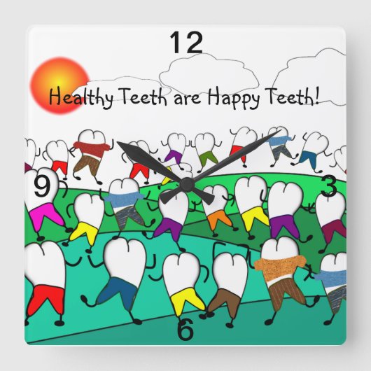 Whimsical Dental Clock Tooth People Vierkante Klok (Voorkant)