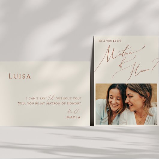 Whimsical Desert Beige Photo Matron of Honor Kaart