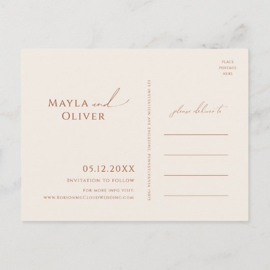 Whimsical Desert | Beige Save the Date Briefkaart (Achterkant)