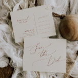 Whimsical Desert | Beige Save the Date Briefkaart<br><div class="desc">Deze witte woestijn | beige save the date briefkaart is ideaal voor je eenvoudige rustige westerne beige en terracotta aardnoten bruiloft. Het neutrale aardeboho kleurenpalet is zuidwest met een modern retro-gevoel. Het manuscript is een delicate minimalistische handgeschreven kalligrafie die vrij elegant en romantisch is. Het product is bewerkbaar en beschikt...</div>