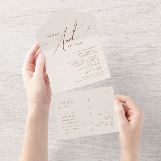 Whimsical Desert | Beige zegel en Verzending All In One Uitnodiging (Afscheurbaar)