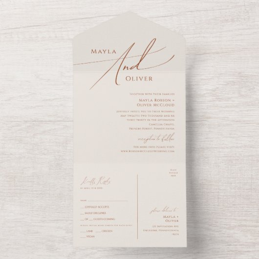 Whimsical Desert | Beige zegel en Verzending All In One Uitnodiging (Binnen)