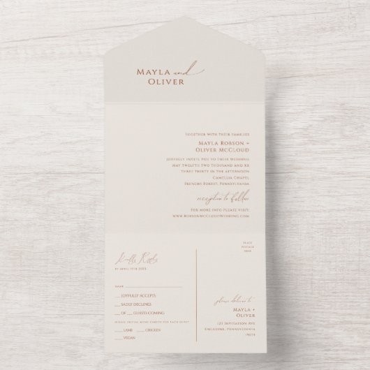 Whimsical Desert | Beige zegel en Verzending All In One Uitnodiging (Binnen)