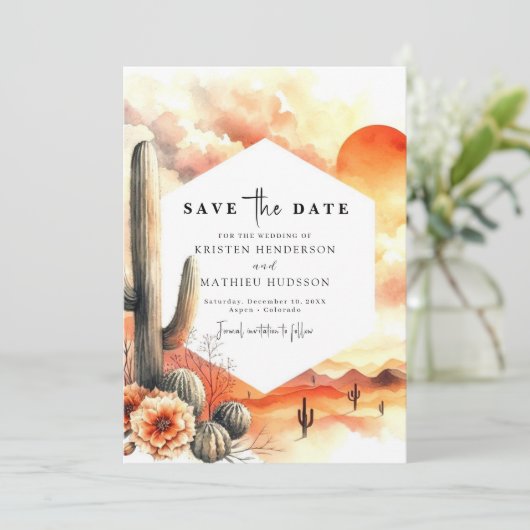 Whimsical Desert Cactus Wedding Save The Date (Staand voorkant)