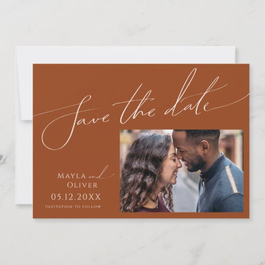 Whimsical Desert | Horizontaal foto Terracotta Save The Date (Voorkant)