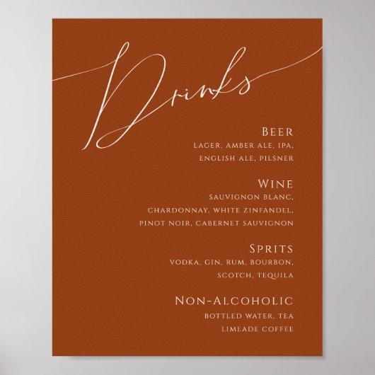 Whimsical Desert | Menu Terracotta Wedding Drinken Poster (Voorkant)