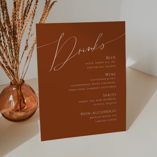 Whimsical Desert | Menu Terracotta Wedding Drinken Reclamebord Met Voetstuk