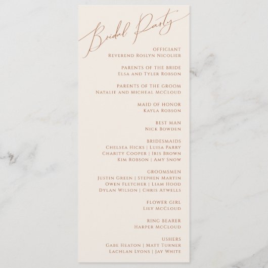 Whimsical Desert | Programma Terracotta Wedding Programmakaart (Achterkant)