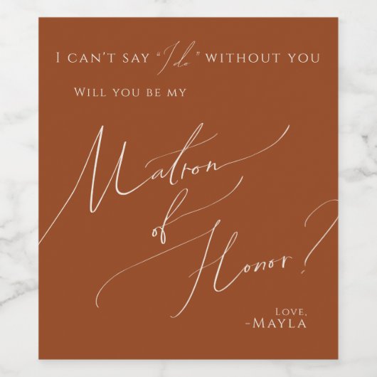 Whimsical Desert | Rust Matron of Honor-voorstel Wijn Etiket (Enkel label)