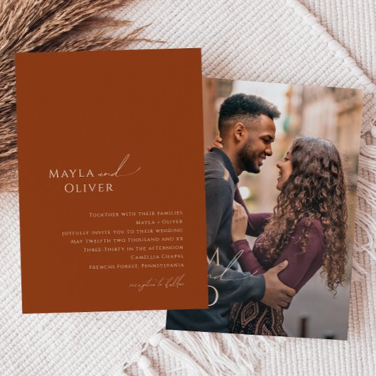 Whimsical Desert | Rust Monogram Fotobruiloft Kaart