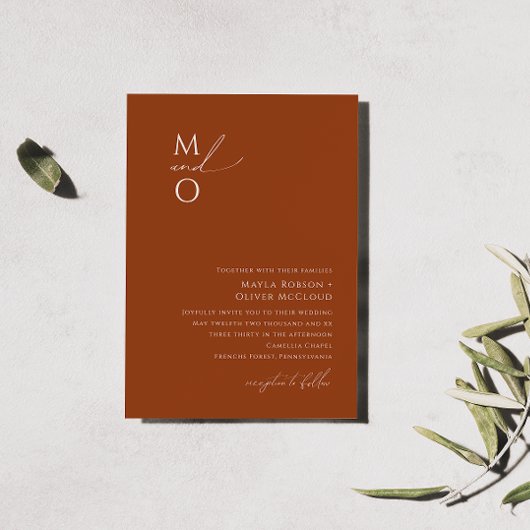 Whimsical Desert | Terracotta Monogram Weddenschap Kaart