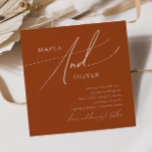 Whimsical Desert | Terracotta Square Wedding Kaart<br><div class="desc">Deze witte woestijn | terracotta vierkant huwelijksuitnodiging is perfect voor je eenvoudige, rustige, westerne beige en terracotta aardentonen bruiloft. Het neutrale aardeboho kleurenpalet is zuidwest met een modern retro-gevoel. Het manuscript is een delicate minimalistische handgeschreven kalligrafie die vrij elegant en romantisch is. Het product is bewerkbaar en beschikt over voldoende...</div>