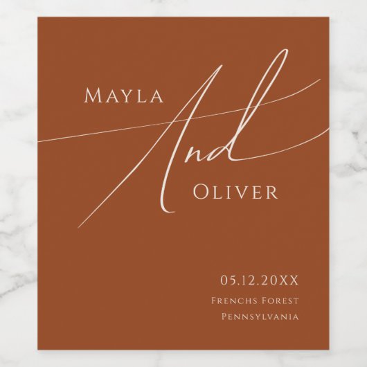 Whimsical Desert | Terracotta Wedding Wine Label Wijn Etiket (Enkel label)