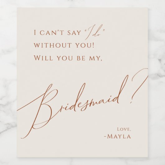 Whimsical Desert | Voorstel van Beige Bridesmaid Wijn Etiket (Enkel label)
