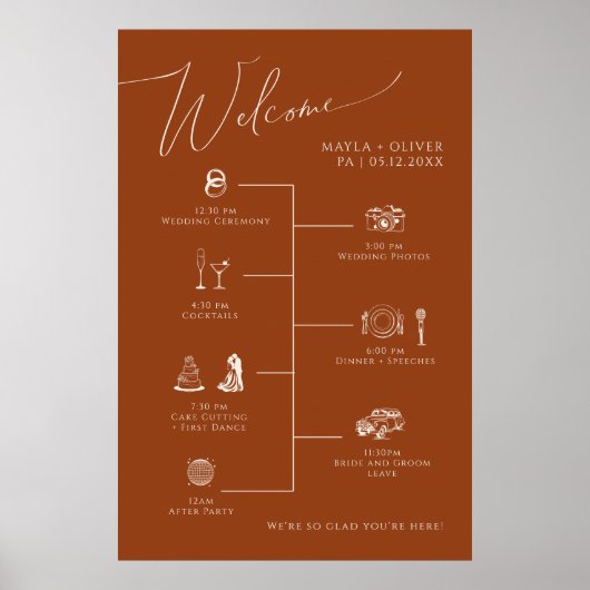 Whimsical Desert Wedding Timeline Sign Poster (Voorkant)