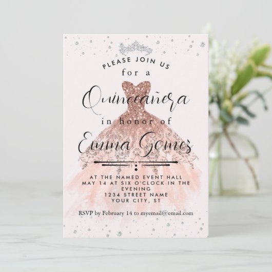 Whimsical Diamond Dust Quinceanera Uitnodiging (Staand voorkant)