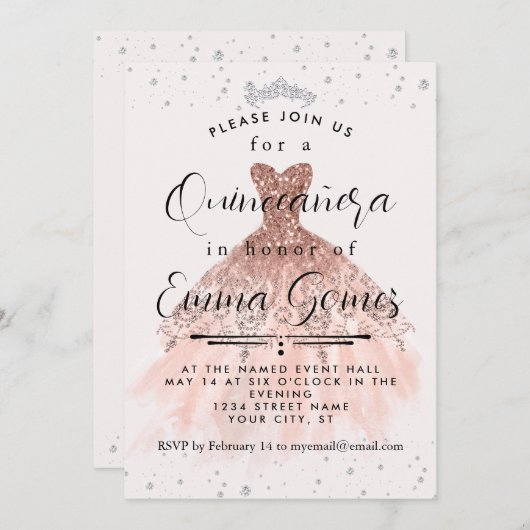 Whimsical Diamond Dust Quinceanera Uitnodiging (Voorkant / Achterkant)