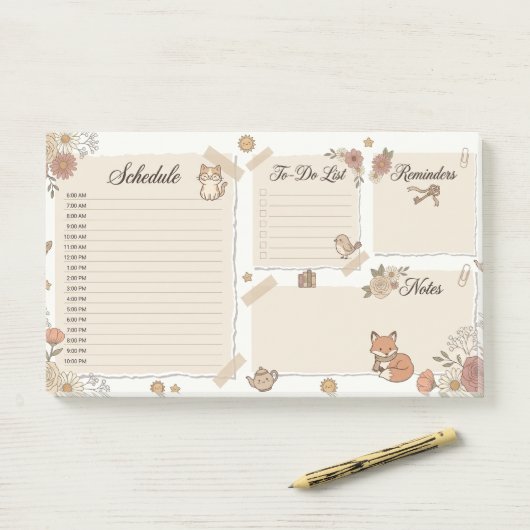 Whimsical dier & bloemendagplanner post-it® notes (Op bureau)