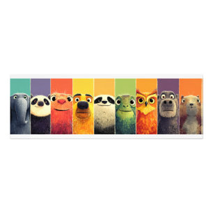 Whimsical Dieren Line-up Kleurenposter Foto Afdruk