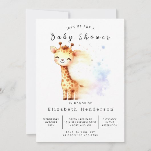 Whimsical Digital Giraffe Baby shower Kaart (Voorkant)