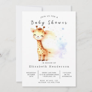 Whimsical Digital Giraffe Baby shower Kaart