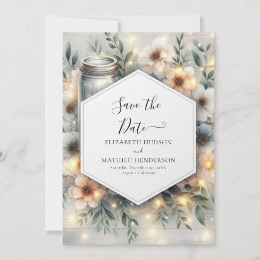 Whimsical Digital Mason Jar Wedding Save The Date (Voorkant)
