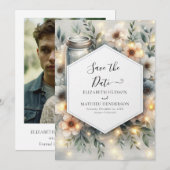 Whimsical Digital Mason Jar Wedding Save The Date (Voorkant / Achterkant)