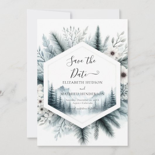 Whimsical Digital Mountain Wedding Save The Date (Voorkant)