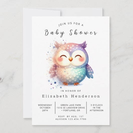 Whimsical Digital Owl Baby shower Kaart (Voorkant)