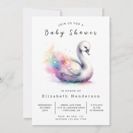 Whimsical Digital Swan Baby shower Kaart (Voorkant)