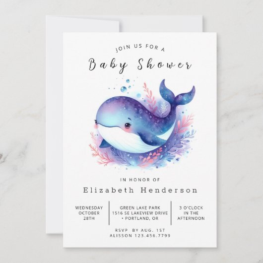 Whimsical Digital Whale Baby shower Kaart (Voorkant)