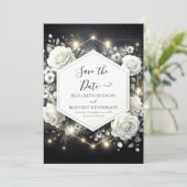 Whimsical Digital White Roses Wedding Save The Date (Staand voorkant)