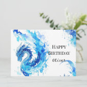 Whimsical digitale draak verjaardag kaart (Staand voorkant)