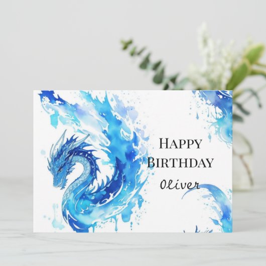 Whimsical digitale draak verjaardag kaart (Staand voorkant)